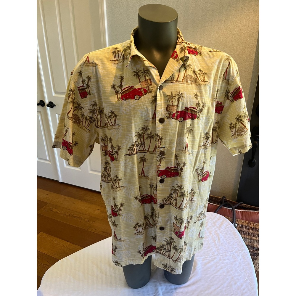 Hawaiian Camp  Shirt Mens 2XL Yellow Excellent Bob's Surf Shop Woodie Print